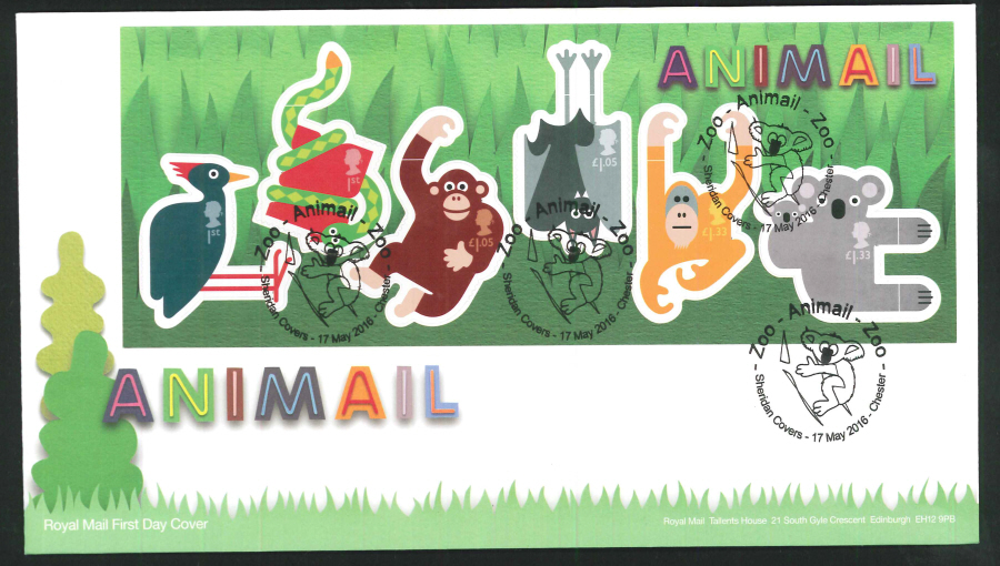2016 - Animail Animals Minisheet, First Day Cover, Zoo Chester Postmark
